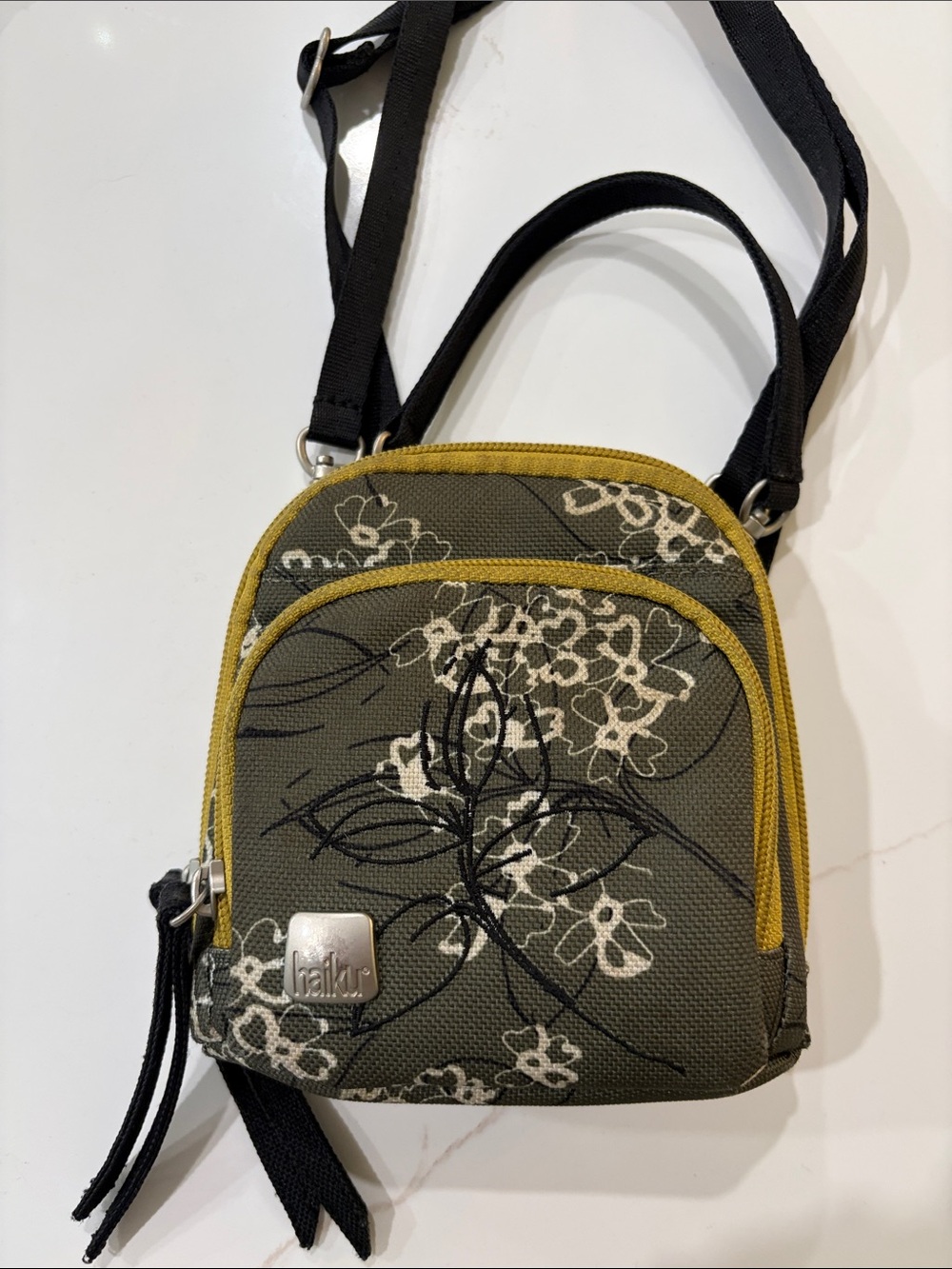 Haiku Olive Floral Mini Crossbody with Yellow Trim